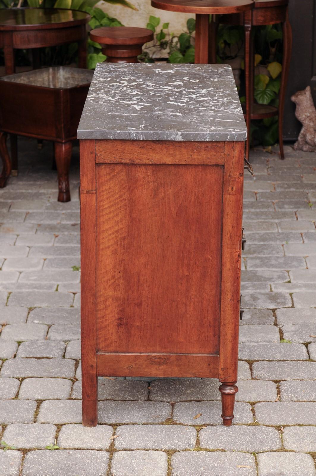French Napoleon III Period Walnut Three-Drawer Commode with Grey Marble Top 5