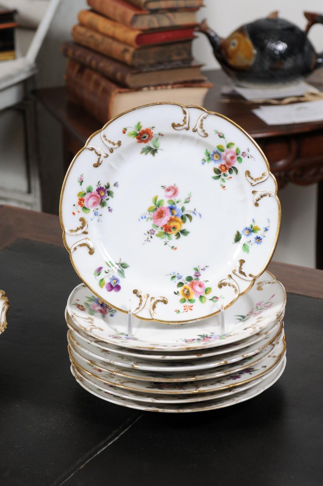French Napoléon III Porcelain de Paris Plates with Floral Décor, Sold Separately 6