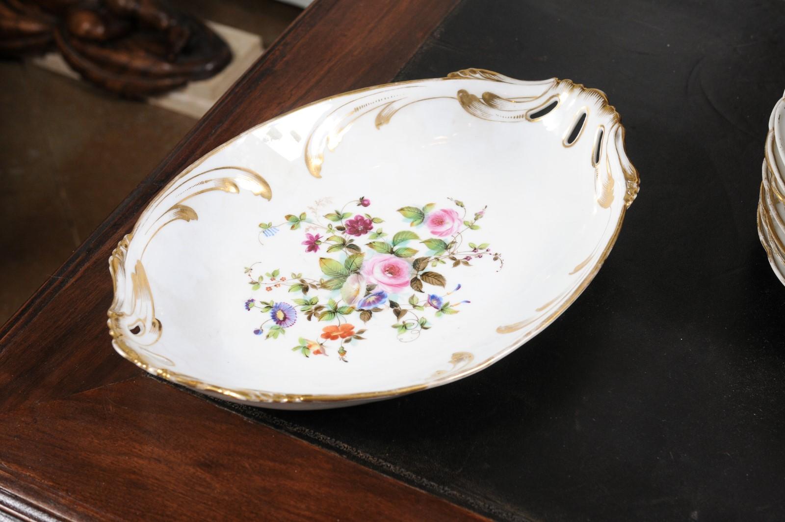 French Napoléon III Porcelain de Paris Plates with Floral Décor, Sold Separately 7