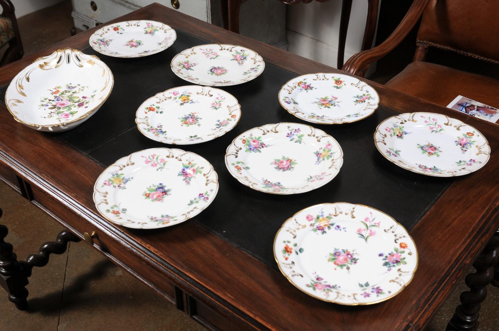 French Napoléon III Porcelain de Paris Plates with Floral Décor, Sold Separately 8