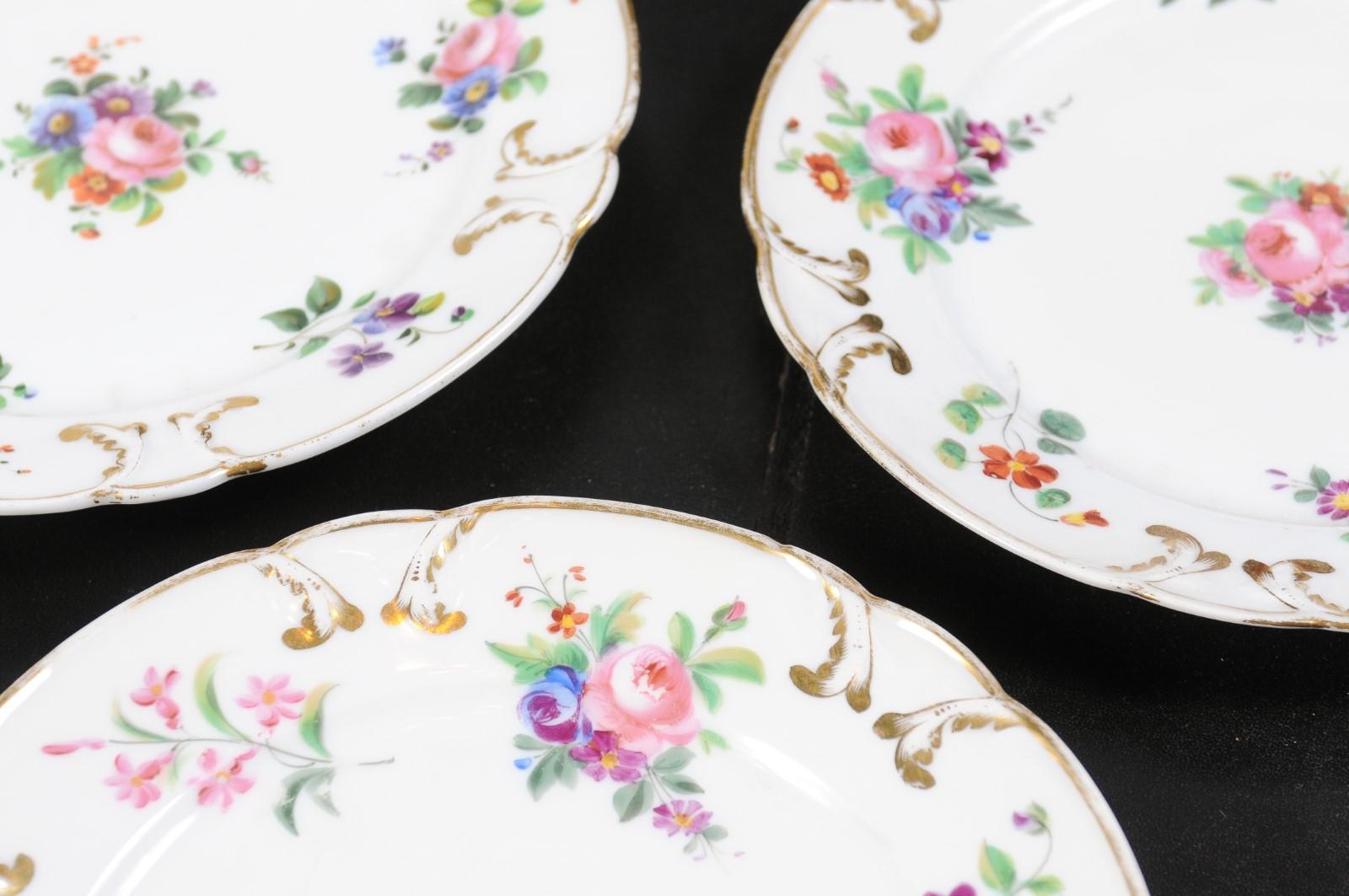French Napoléon III Porcelain de Paris Plates with Floral Décor, Sold Separately 9