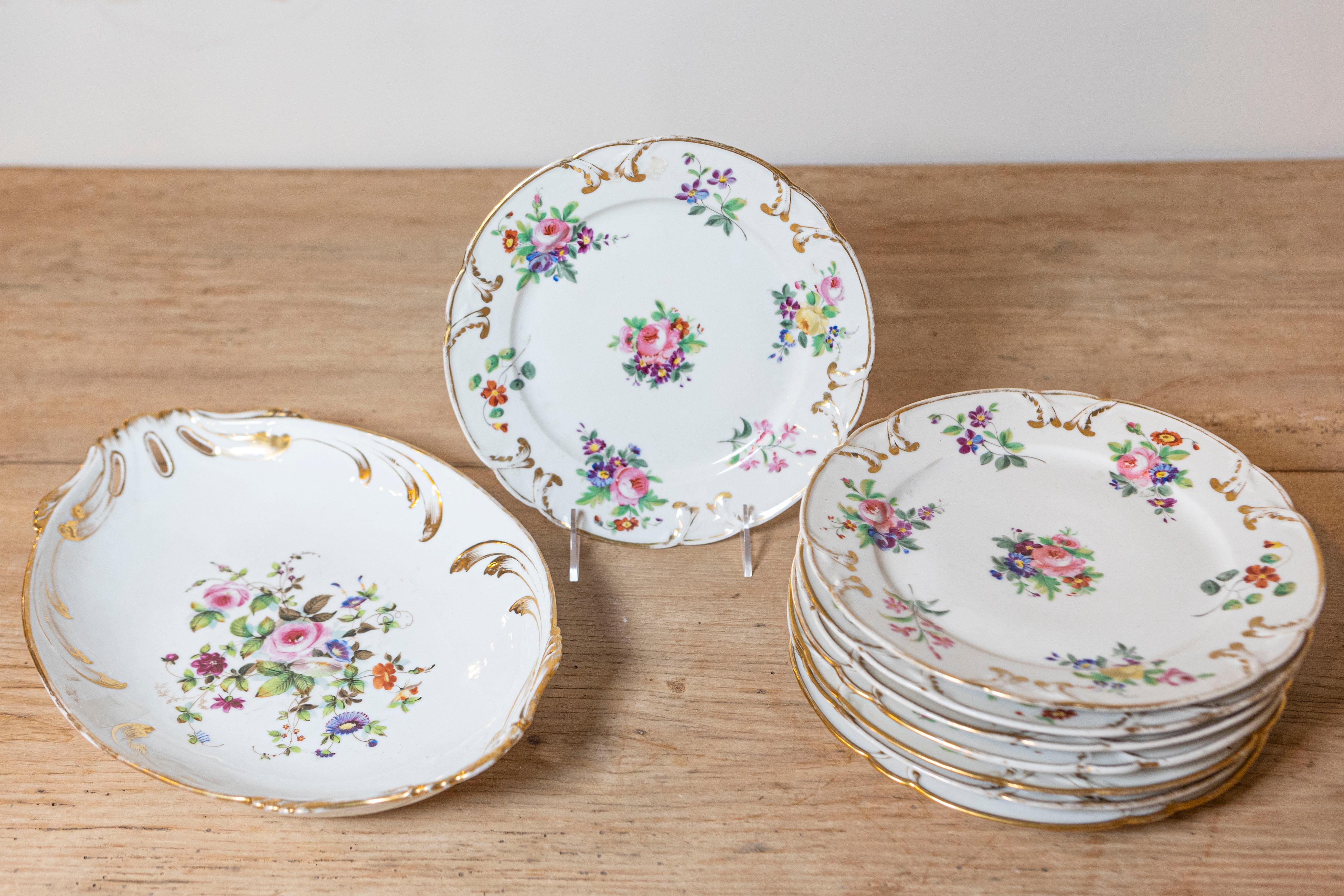 Napoleon III French Napoléon III Porcelain de Paris Plates with Floral Décor, Sold Separately For Sale