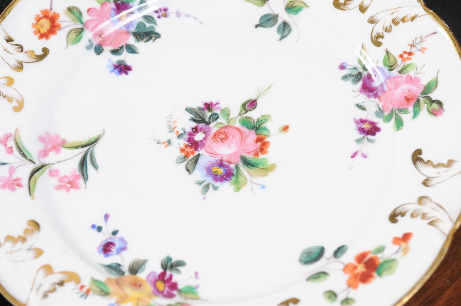 French Napoléon III Porcelain de Paris Plates with Floral Décor, Sold Separately In Good Condition For Sale In Atlanta, GA