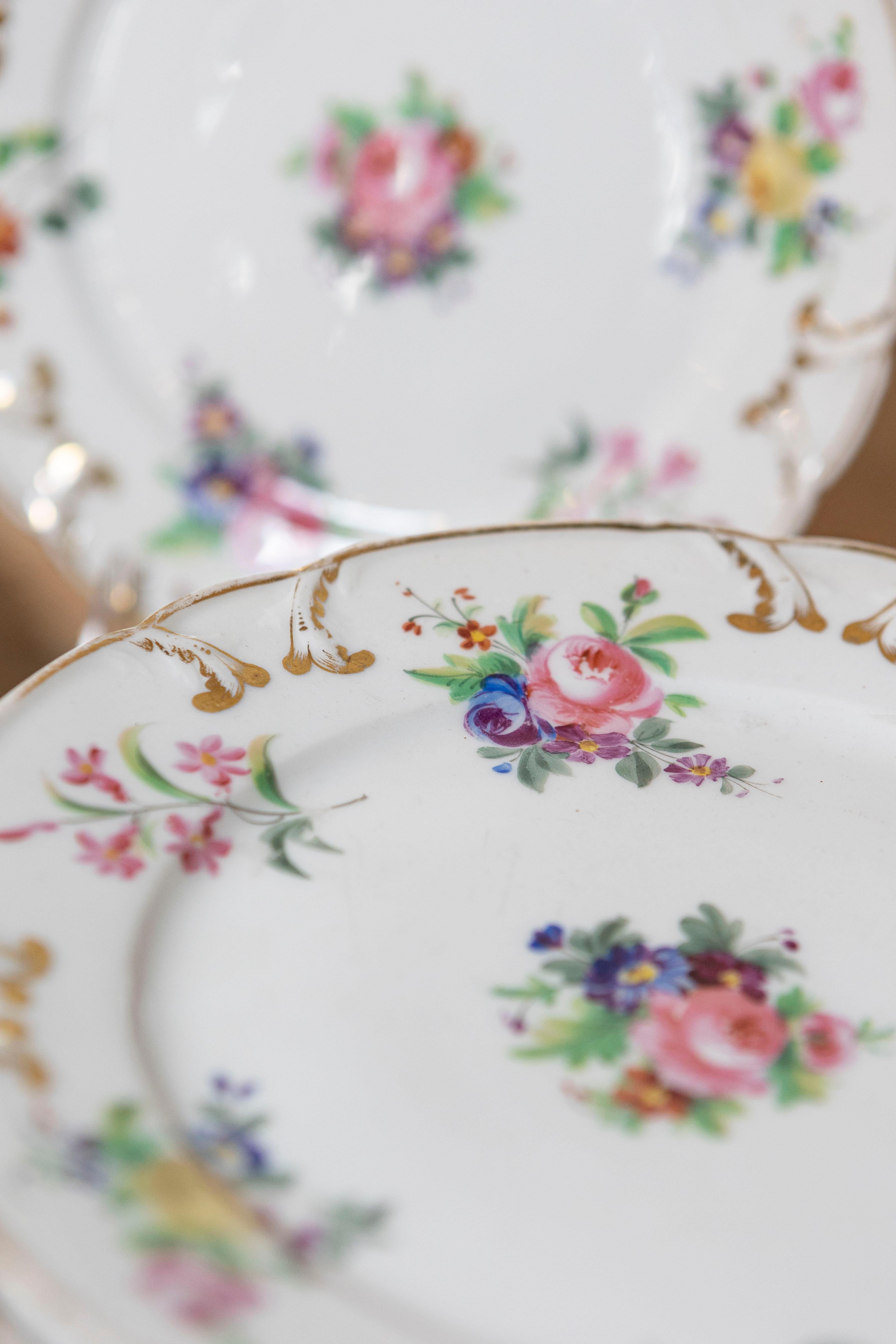 French Napoléon III Porcelain de Paris Plates with Floral Décor, Sold Separately For Sale 1