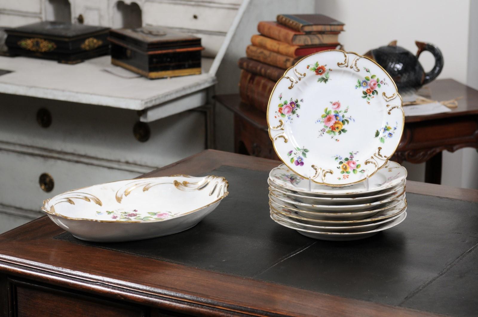 French Napoléon III Porcelain de Paris Plates with Floral Décor, Sold Separately For Sale 4