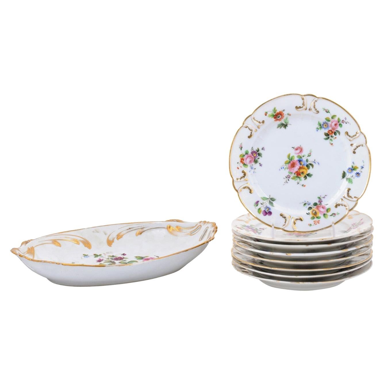 French Napoléon III Porcelain de Paris Plates with Floral Décor, Sold Separately