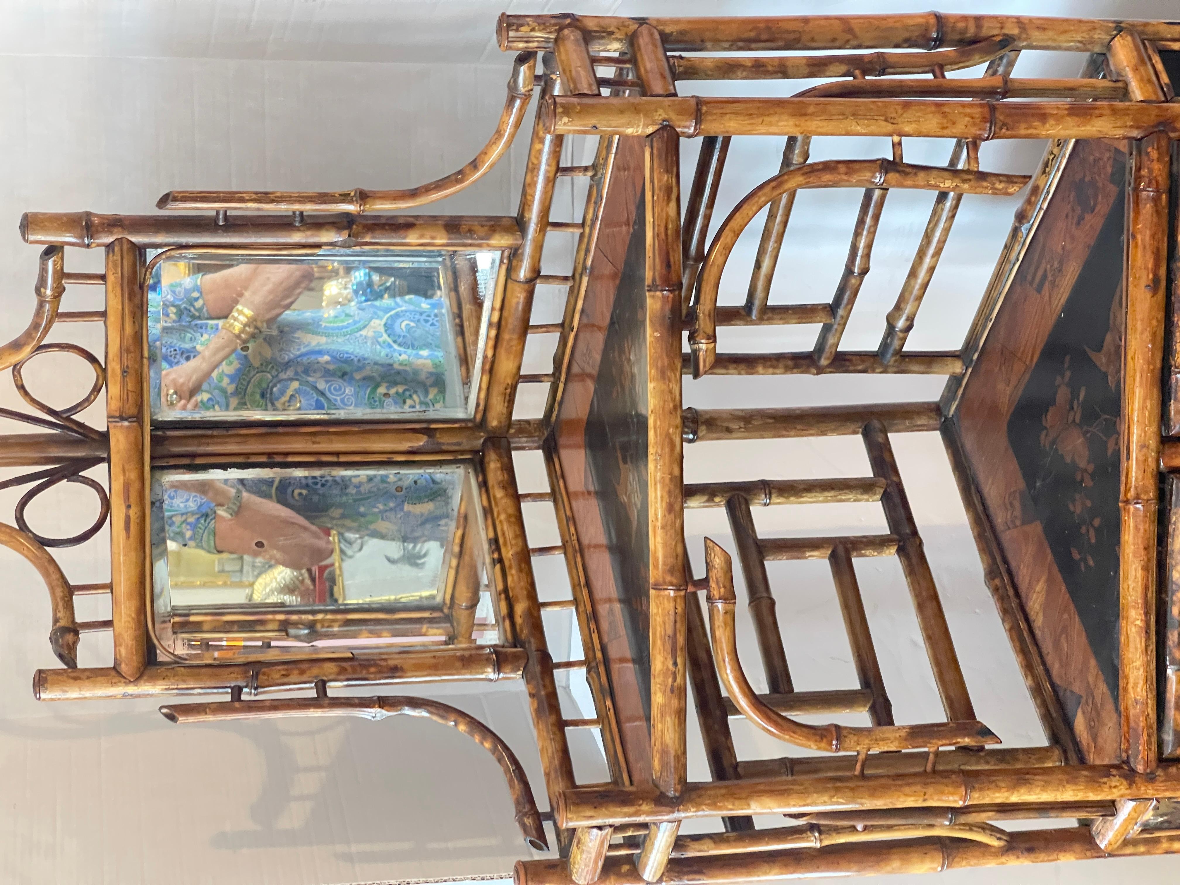 French Napoleon III Rare Bamboo & Lacquer Corner Cabinet, C.1870 For Sale 5