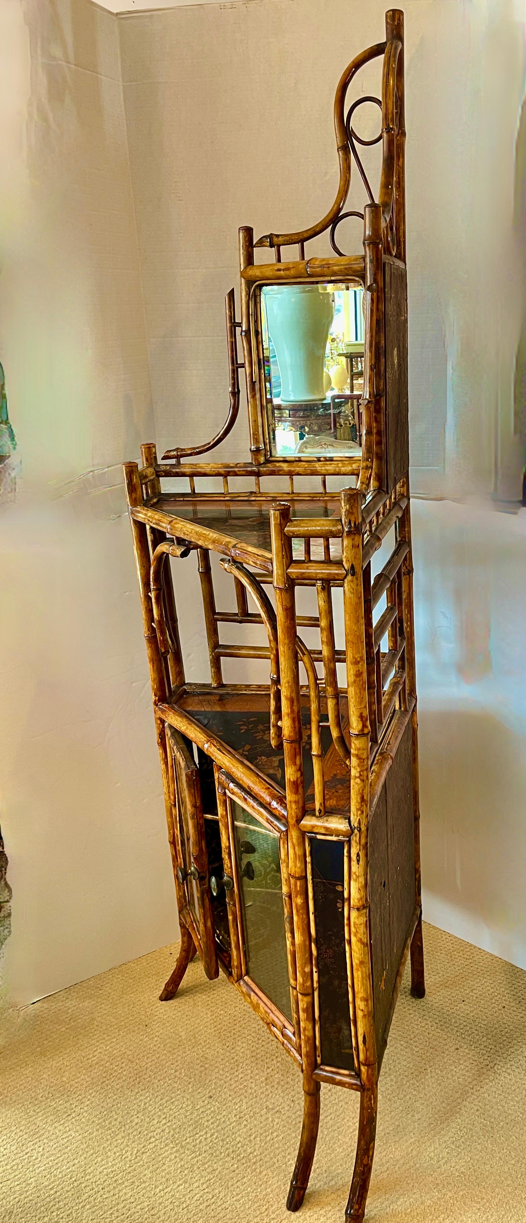 French Napoleon III Rare Bamboo & Lacquer Corner Cabinet, C.1870 For Sale 6