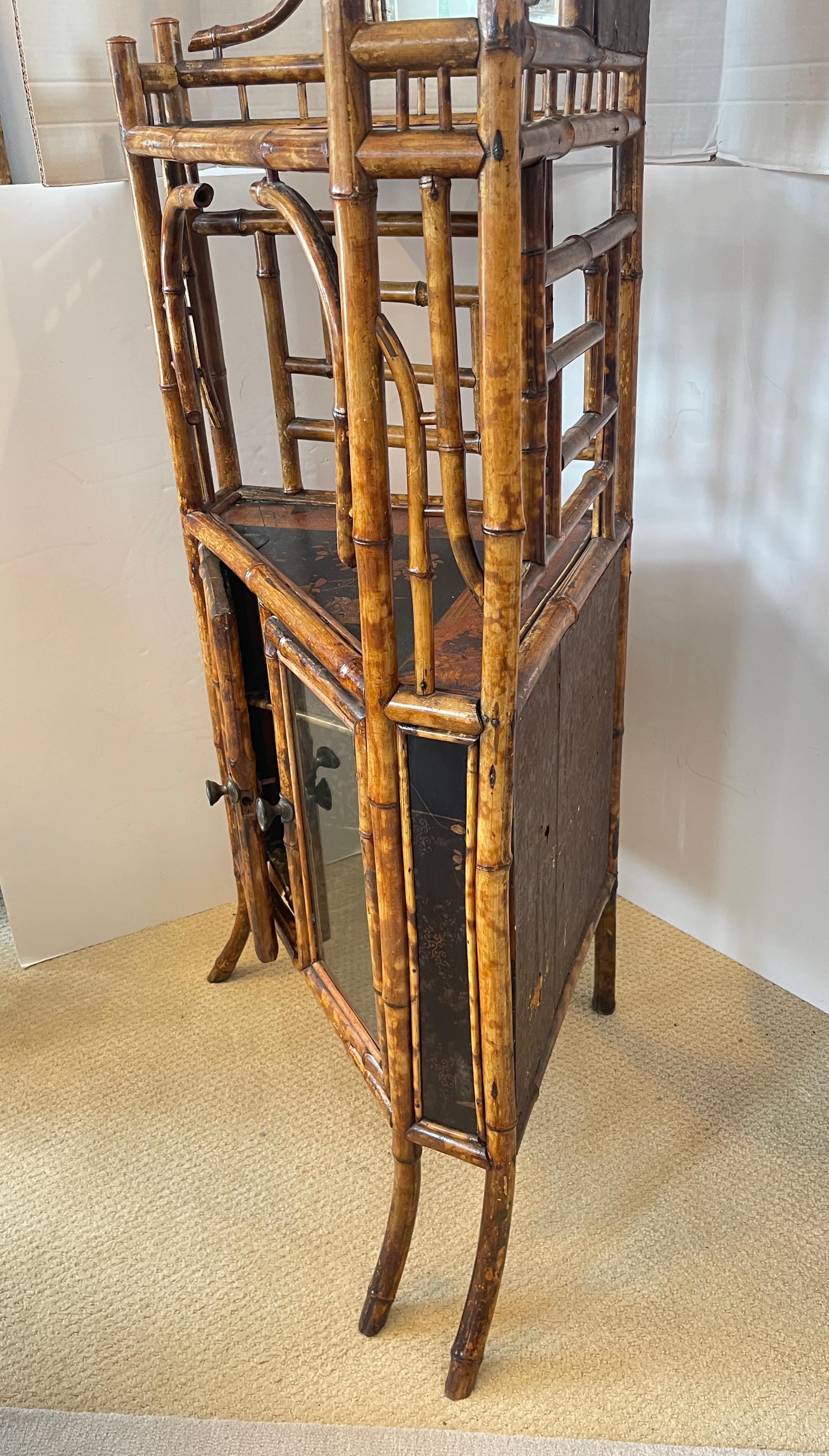 French Napoleon III Rare Bamboo & Lacquer Corner Cabinet, C.1870 For Sale 7