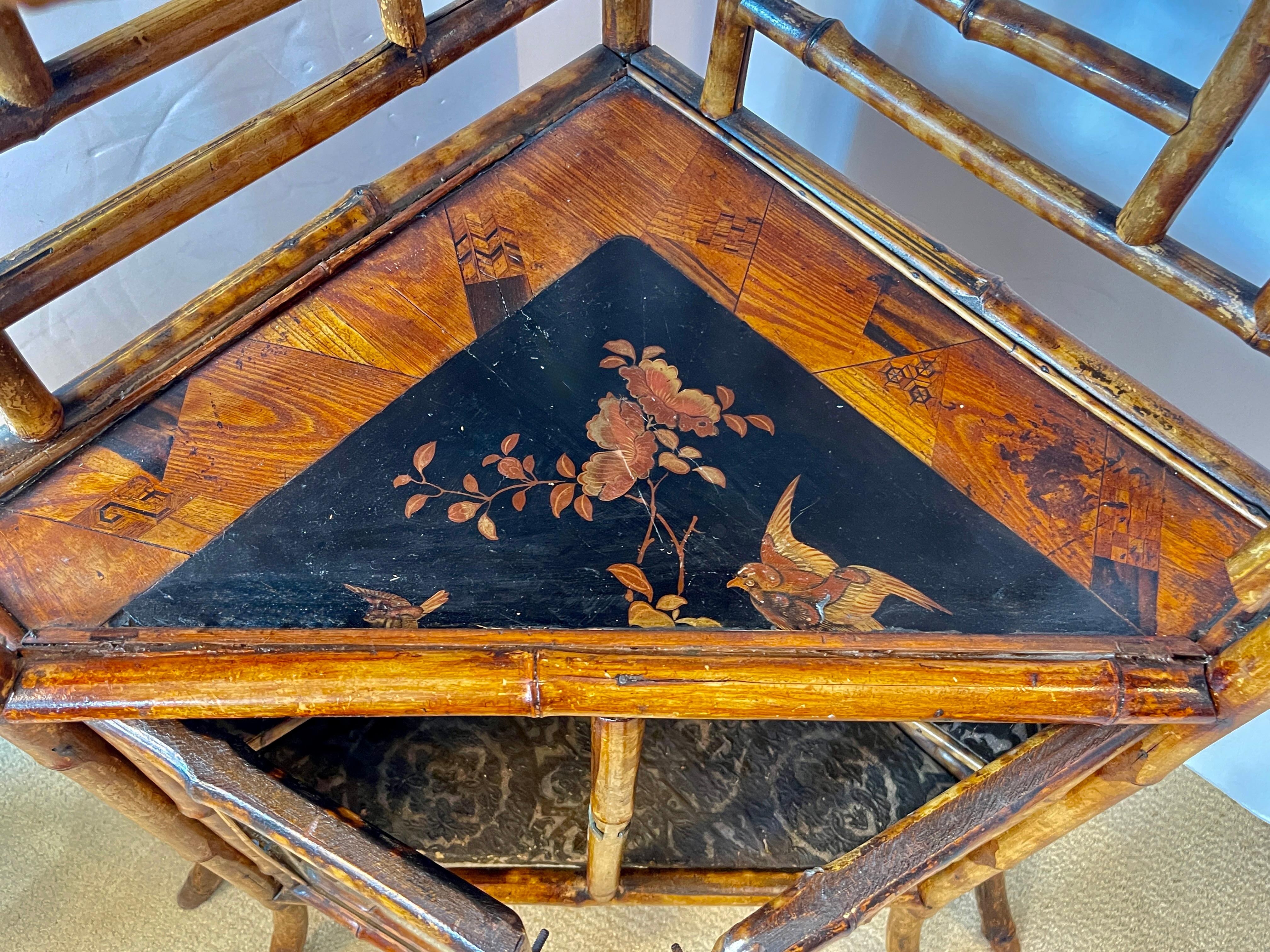 French Napoleon III Rare Bamboo & Lacquer Corner Cabinet, C.1870 For Sale 8