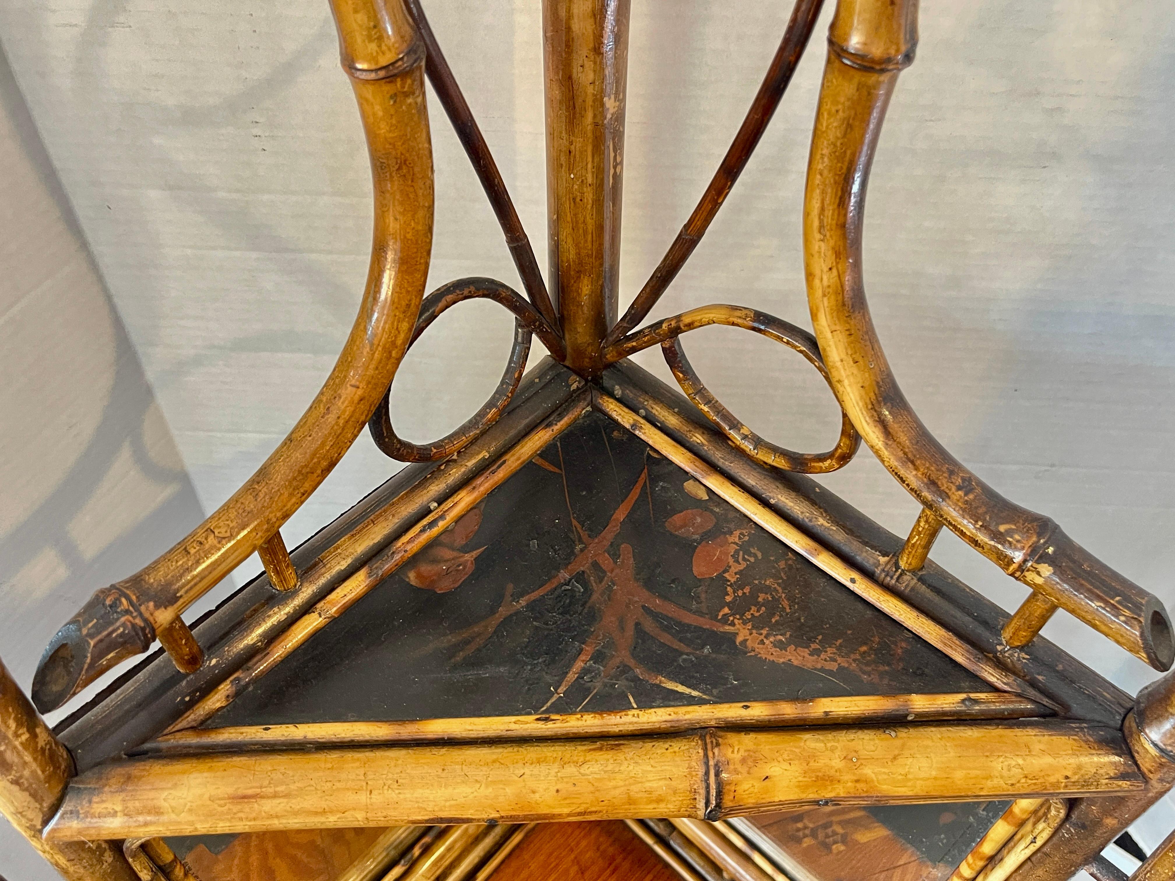 French Napoleon III Rare Bamboo & Lacquer Corner Cabinet, C.1870 For Sale 10