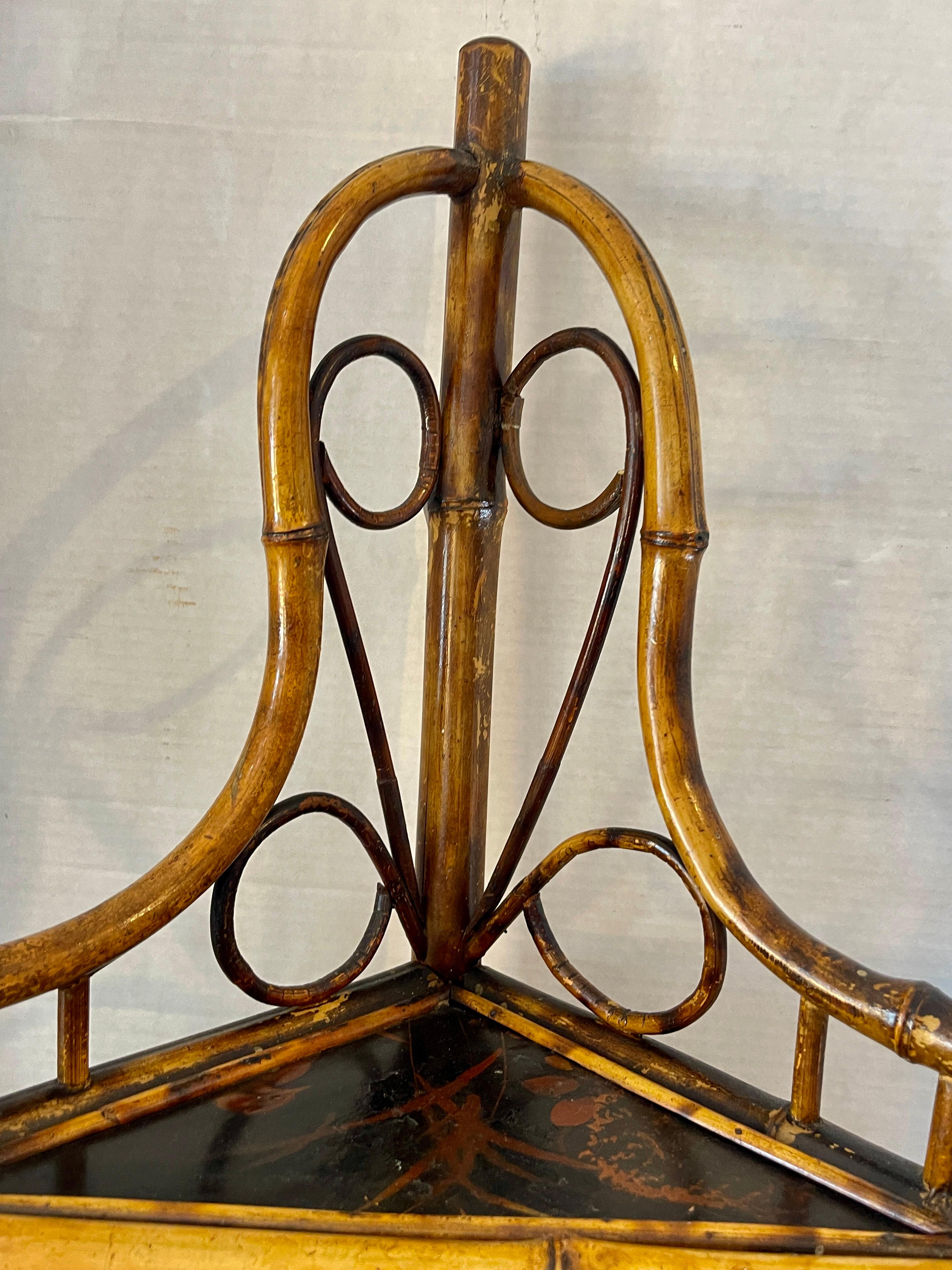 French Napoleon III Rare Bamboo & Lacquer Corner Cabinet, C.1870 For Sale 11