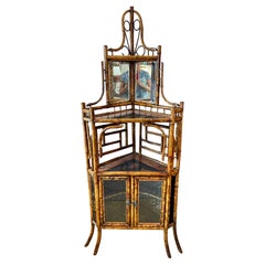 French Napoleon III Rare Bamboo & Lacquer Corner Cabinet, C.1870