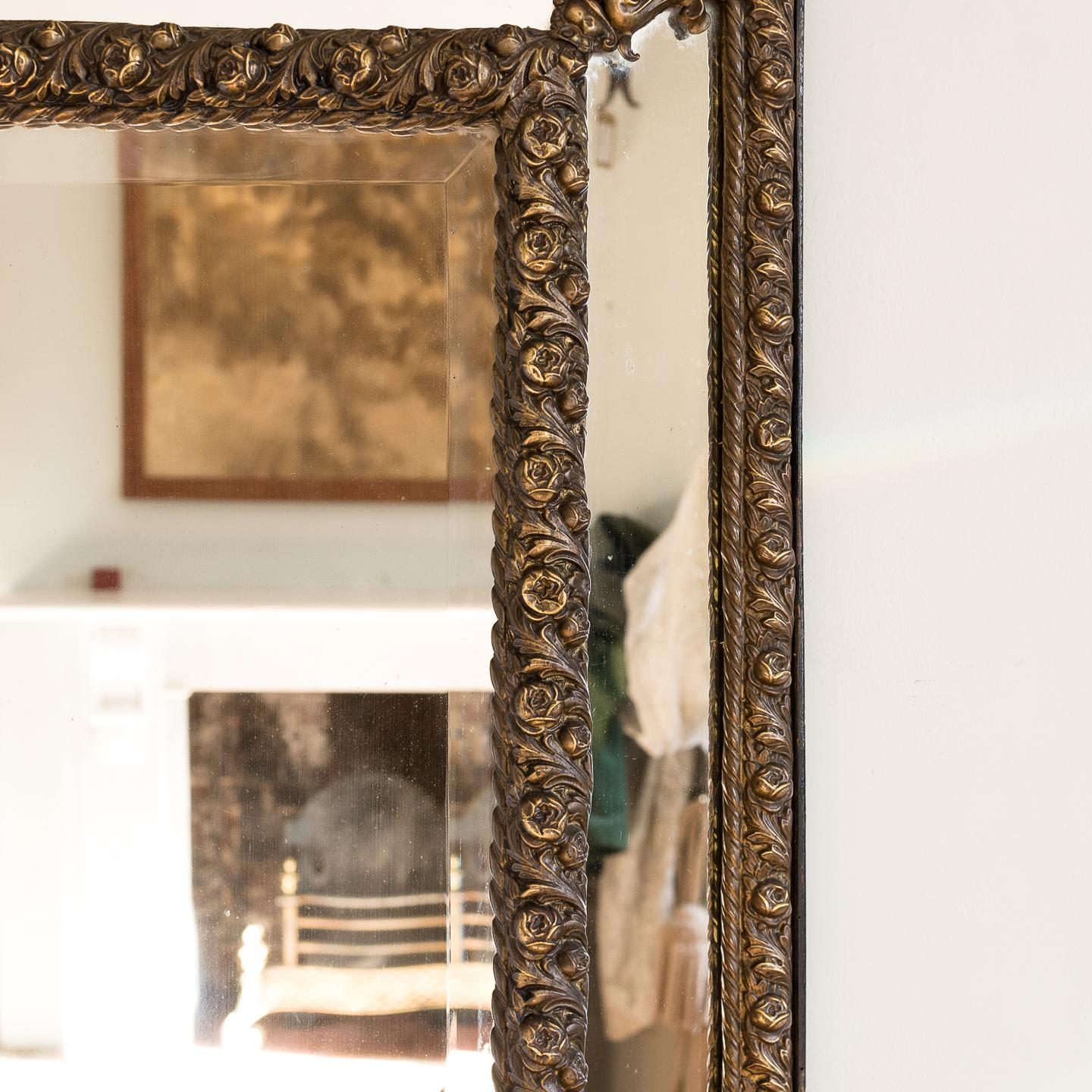 Brass French Napoleon III Repoussé Cushion Mirror