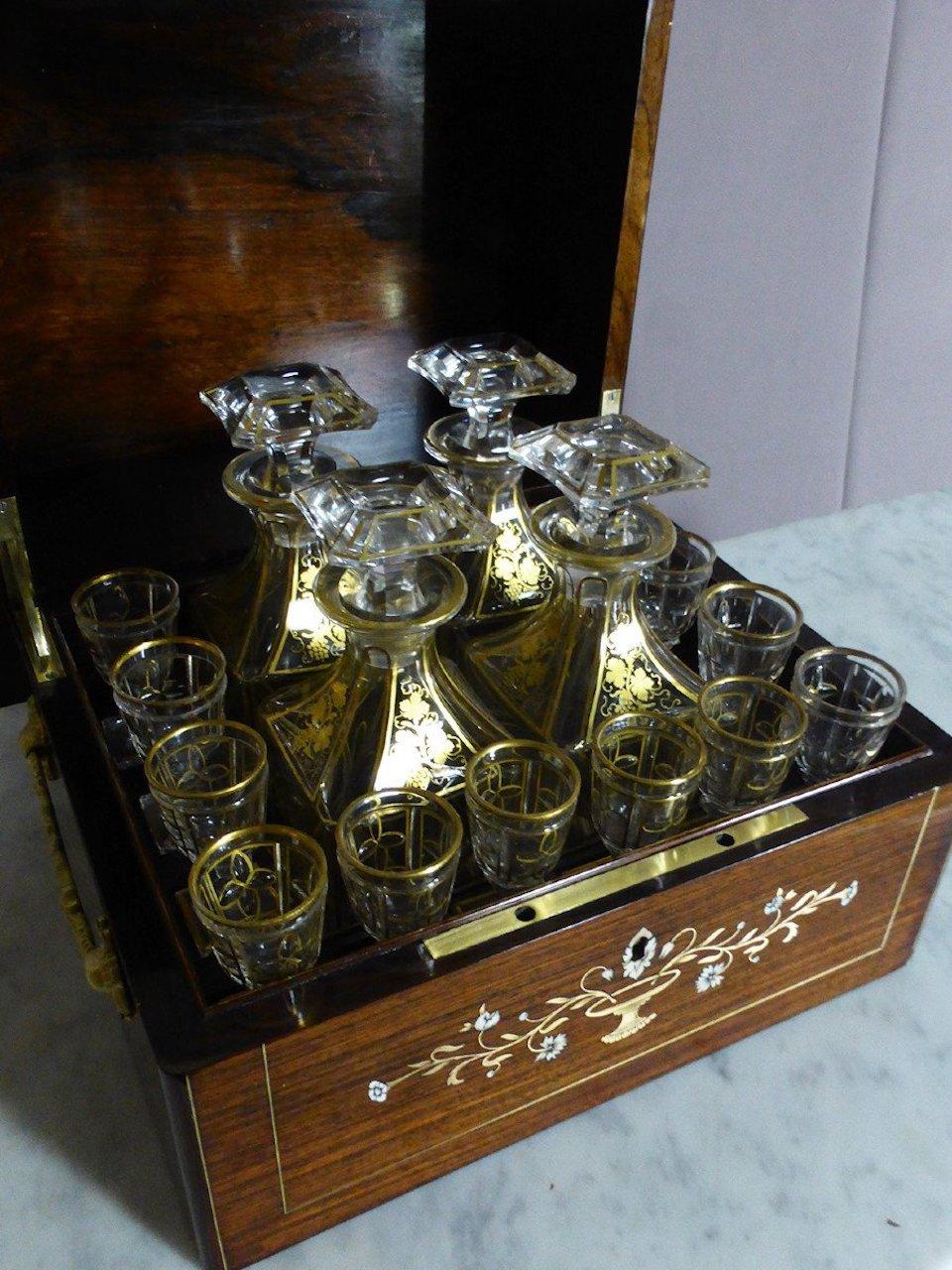 French Napoleon III Rosewood and Baccarat Crystal Liquor Cellar 8