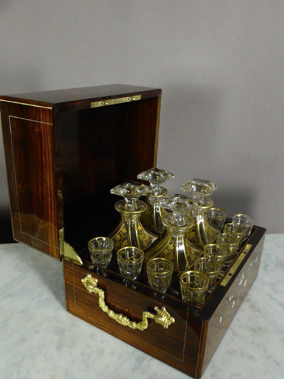 French Napoleon III Rosewood and Baccarat Crystal Liquor Cellar 1