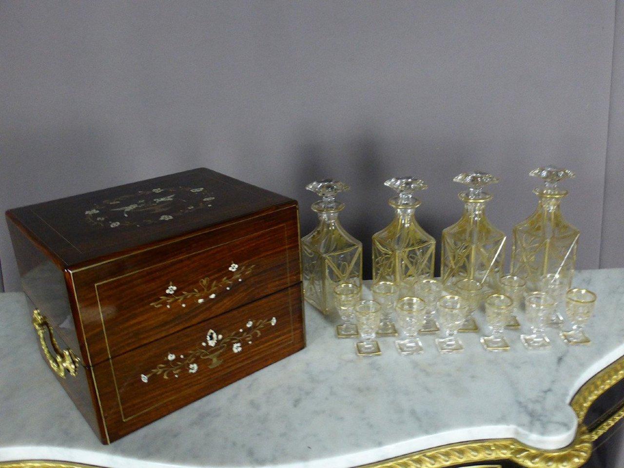 French Napoleon III Rosewood and Baccarat Crystal Liquor Cellar 4