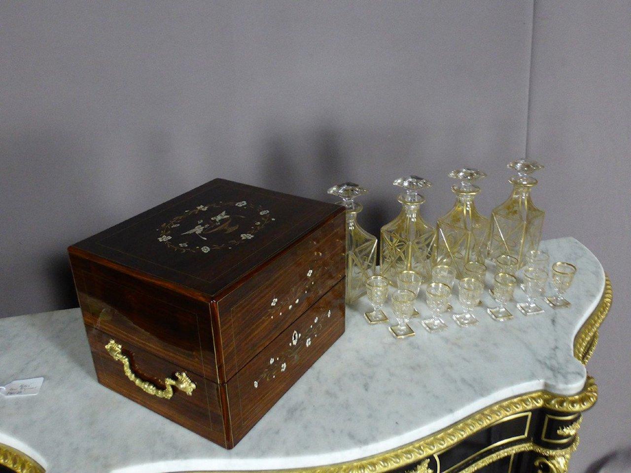 French Napoleon III Rosewood and Baccarat Crystal Liquor Cellar 5