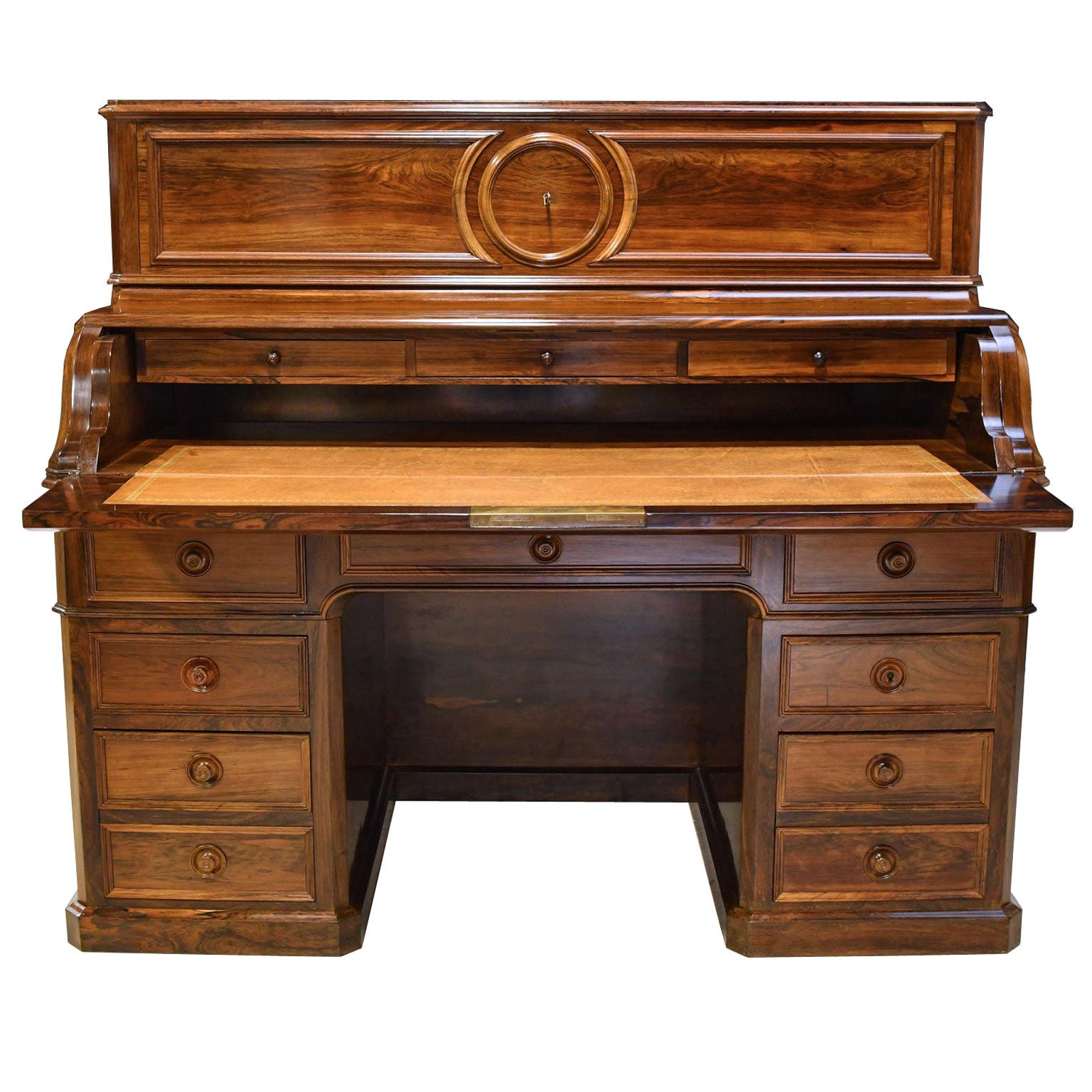 French Napoleon III Rosewood Pedestal Desk with Pull Out Secretary, circa 1865