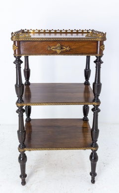 French Napoleon III Serving Table or Side Table Walnut and Brass, circa 1880