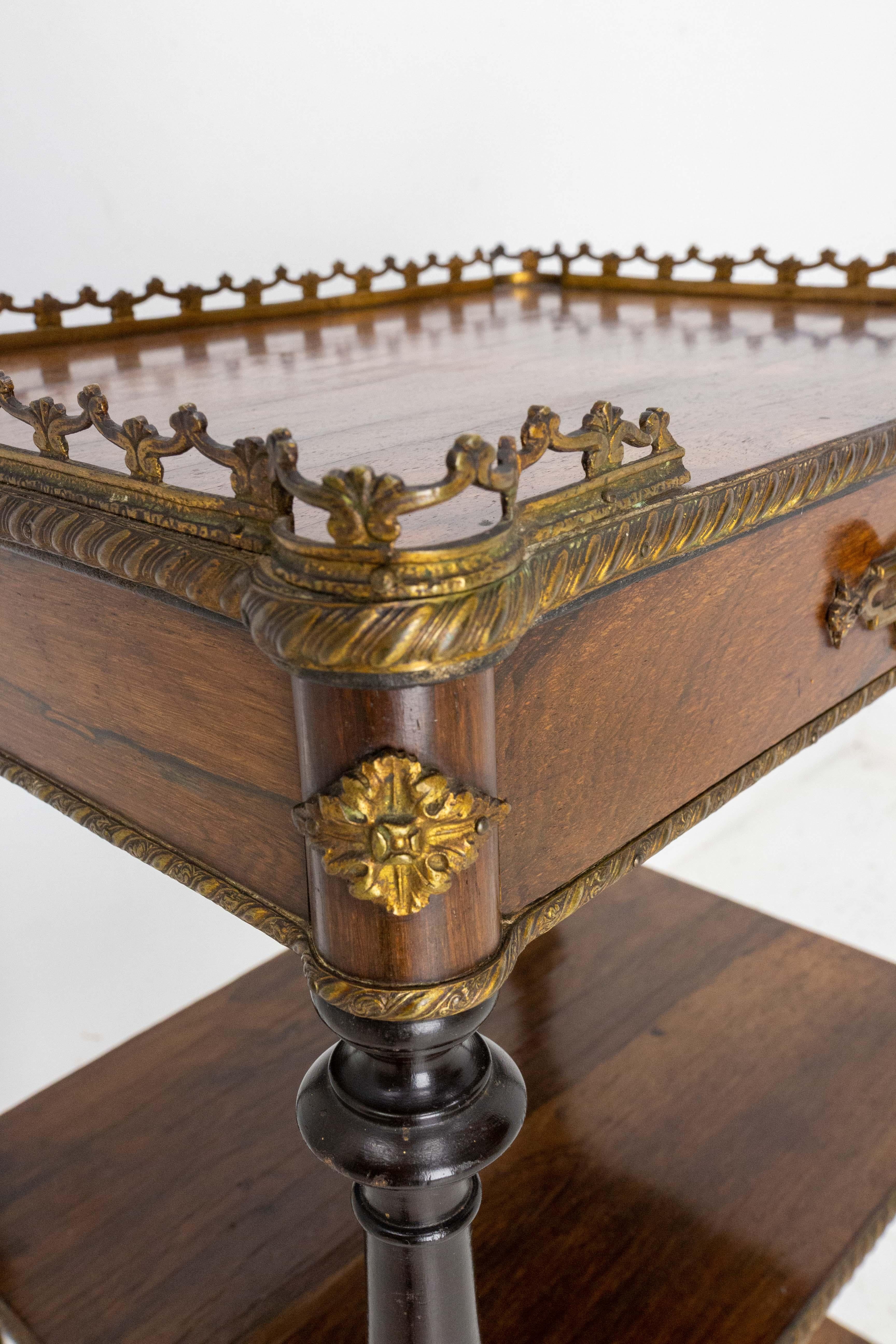 19th Century French Napoleon III Serving Table or Side Table Walnut and Brass, circa 1880 For Sale