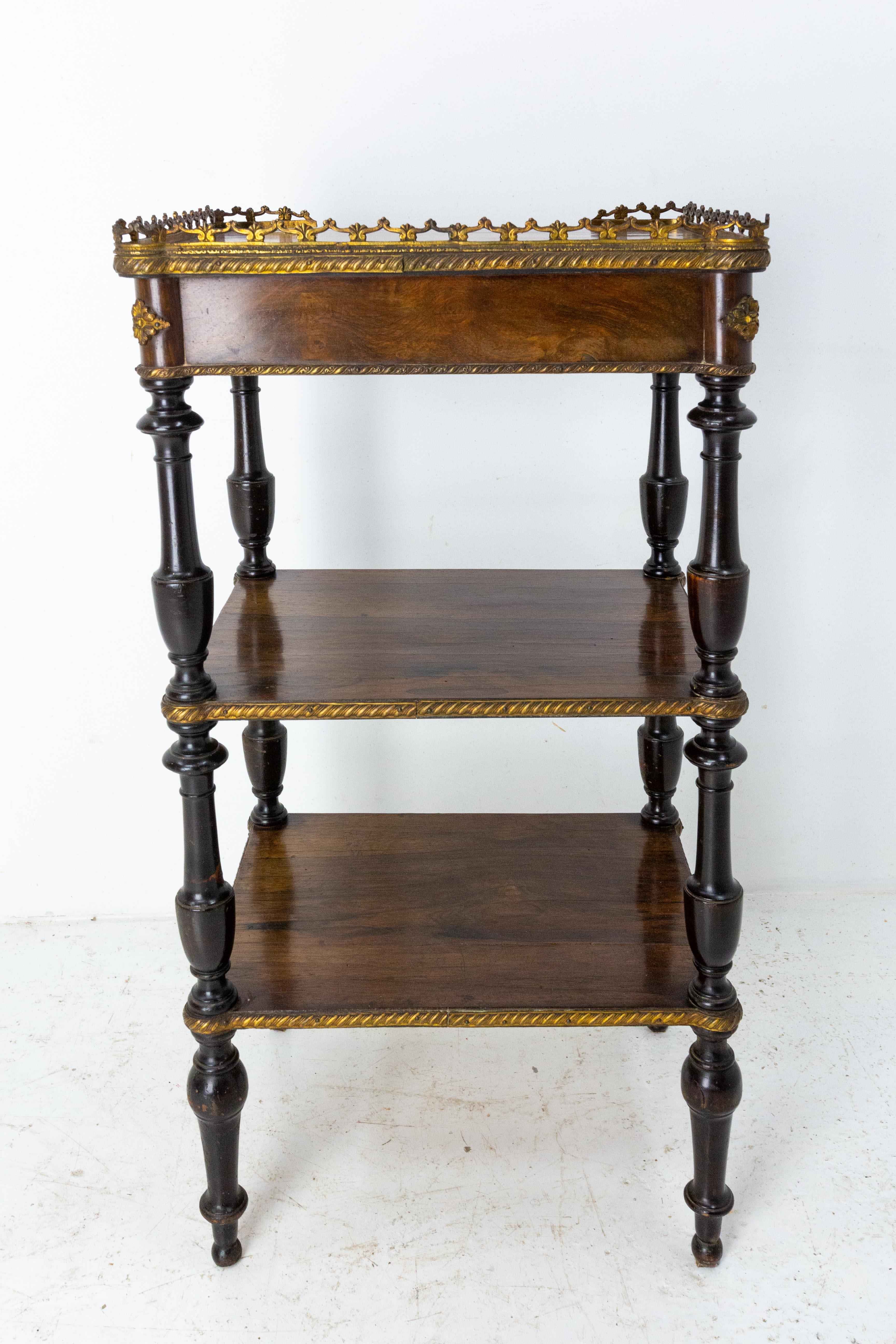 French Napoleon III Serving Table or Side Table Walnut and Brass, circa 1880 For Sale 1