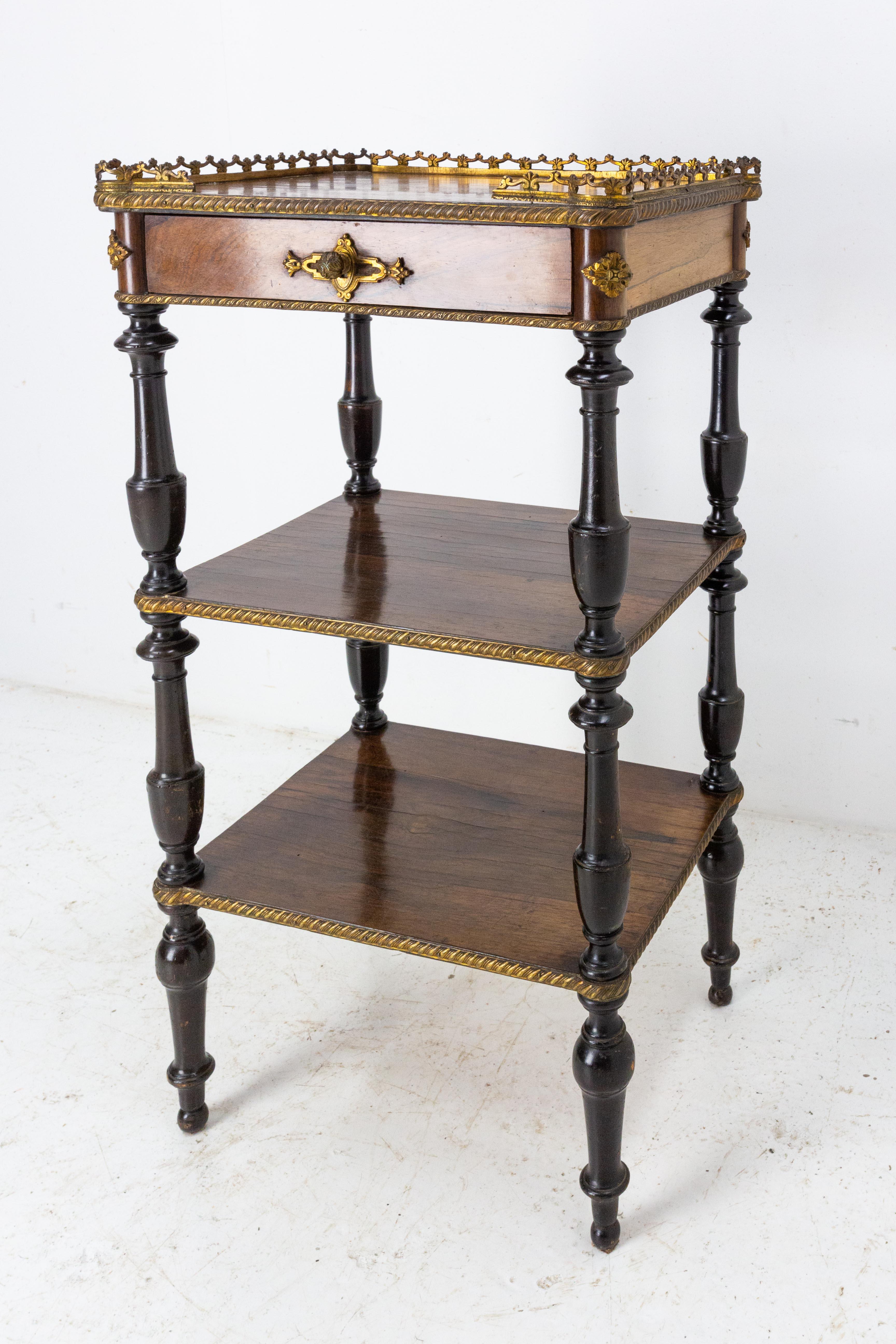 French Napoleon III Serving Table or Side Table Walnut and Brass, circa 1880 For Sale 2