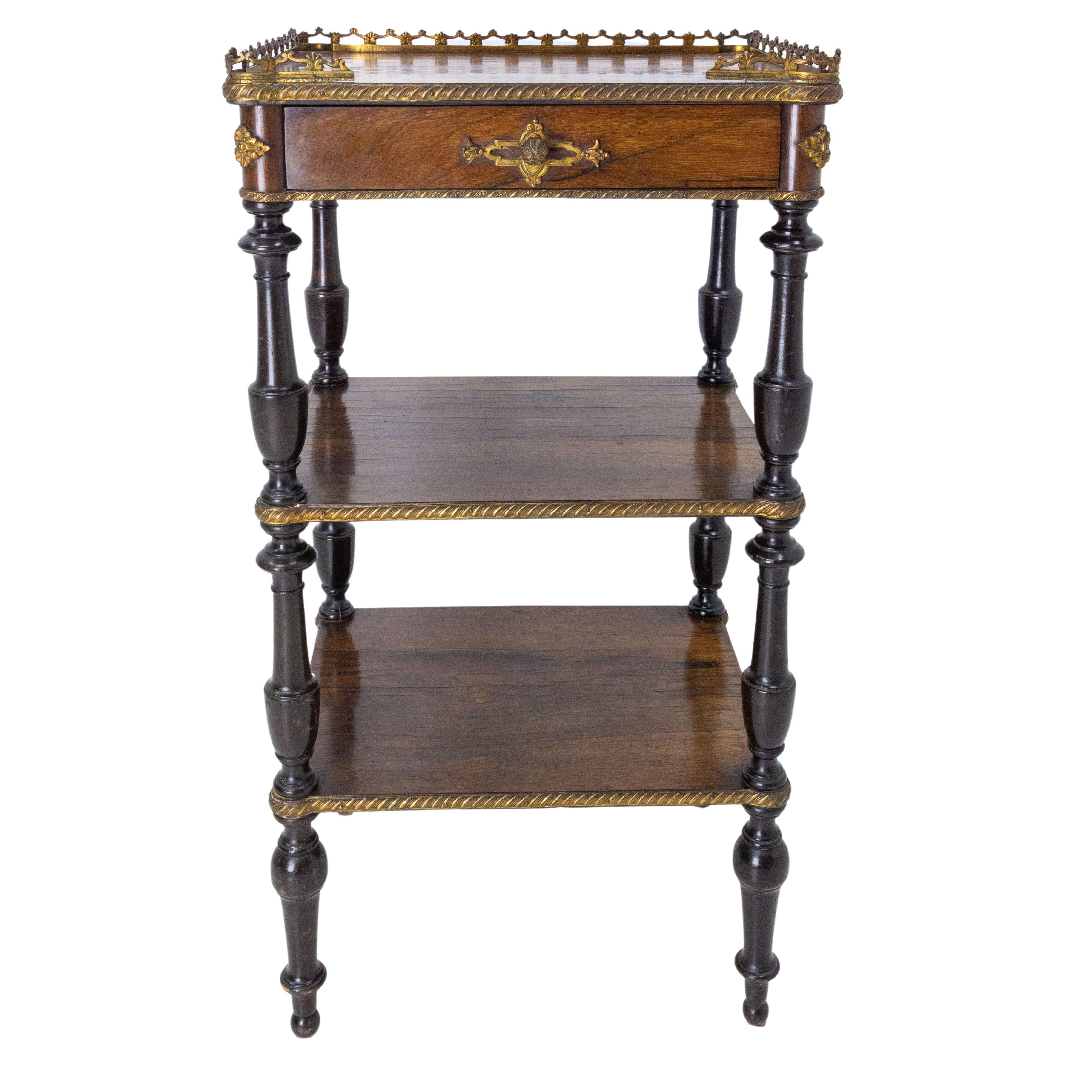 French Napoleon III Serving Table or Side Table Walnut and Brass, circa 1880