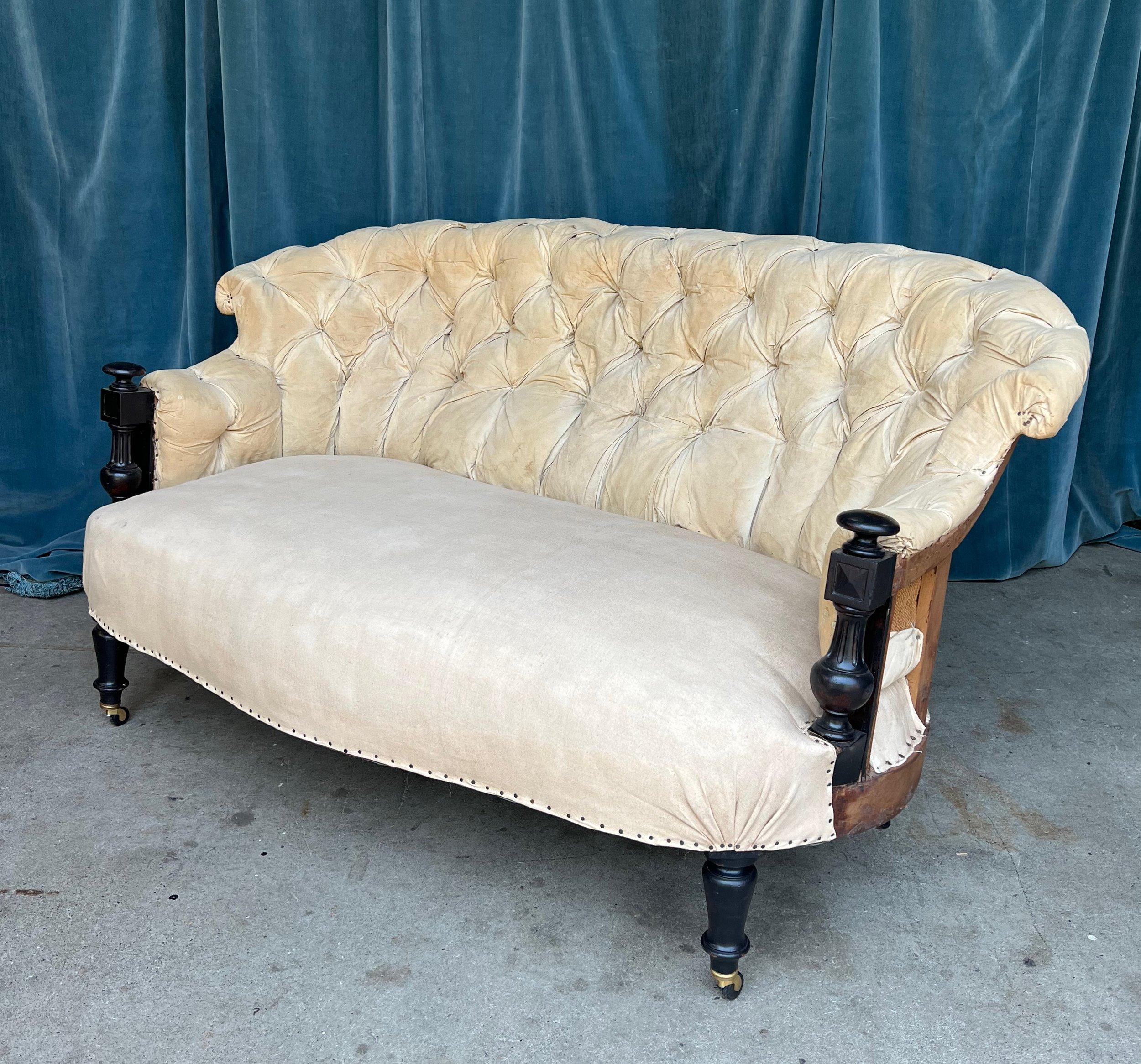 19th Century French Napoleon III Settee with Ebonized Arms For Sale