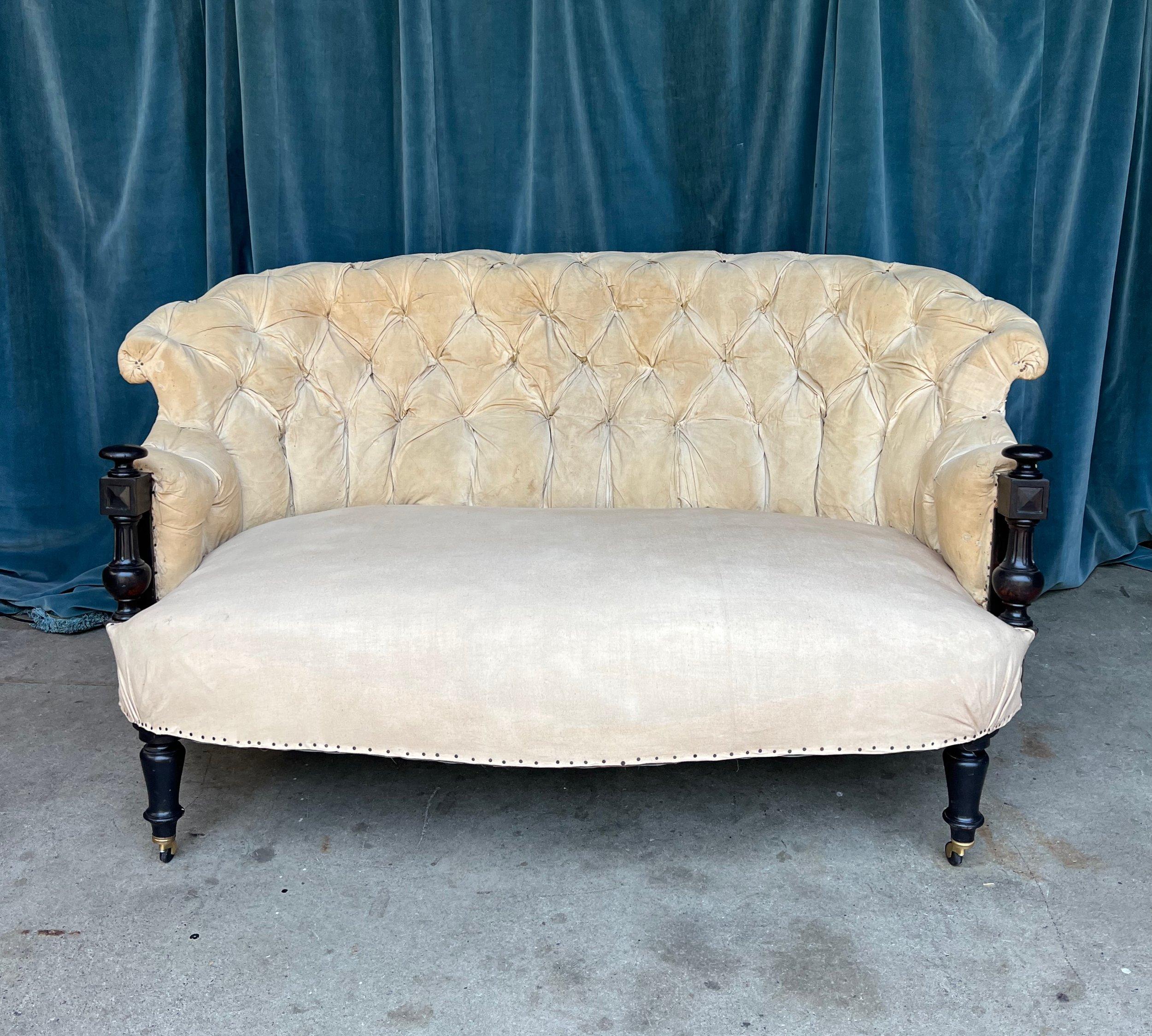 French Napoleon III Settee with Ebonized Arms For Sale 1