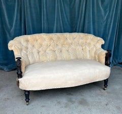 Antique French Napoleon III Settee with Ebonized Arms