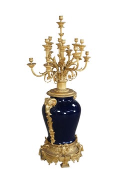 French Napoleon III Sevres Style Porcelain Ormolu Ram Candelabra Urn Stepniewski