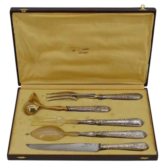 French Napoleon III Silver and Horn Salad and Roast Set, circa 1880s For Sale