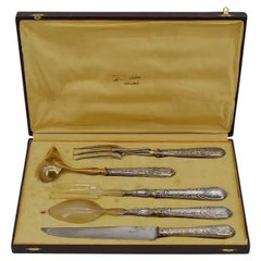 Antique French Napoleon III Silver and Horn Salad and Roast Set, circa 1880s