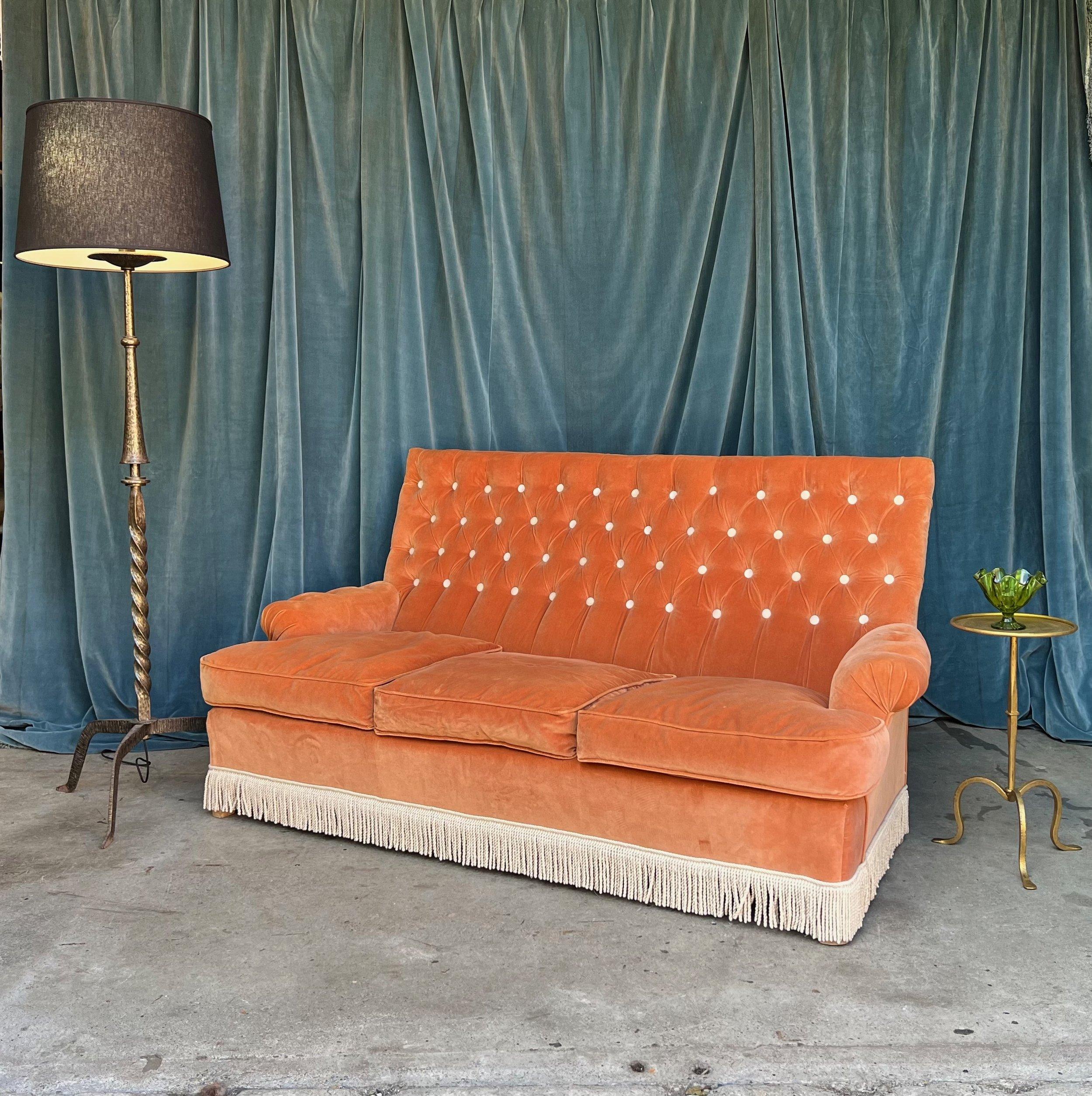 vintage orange velvet couch