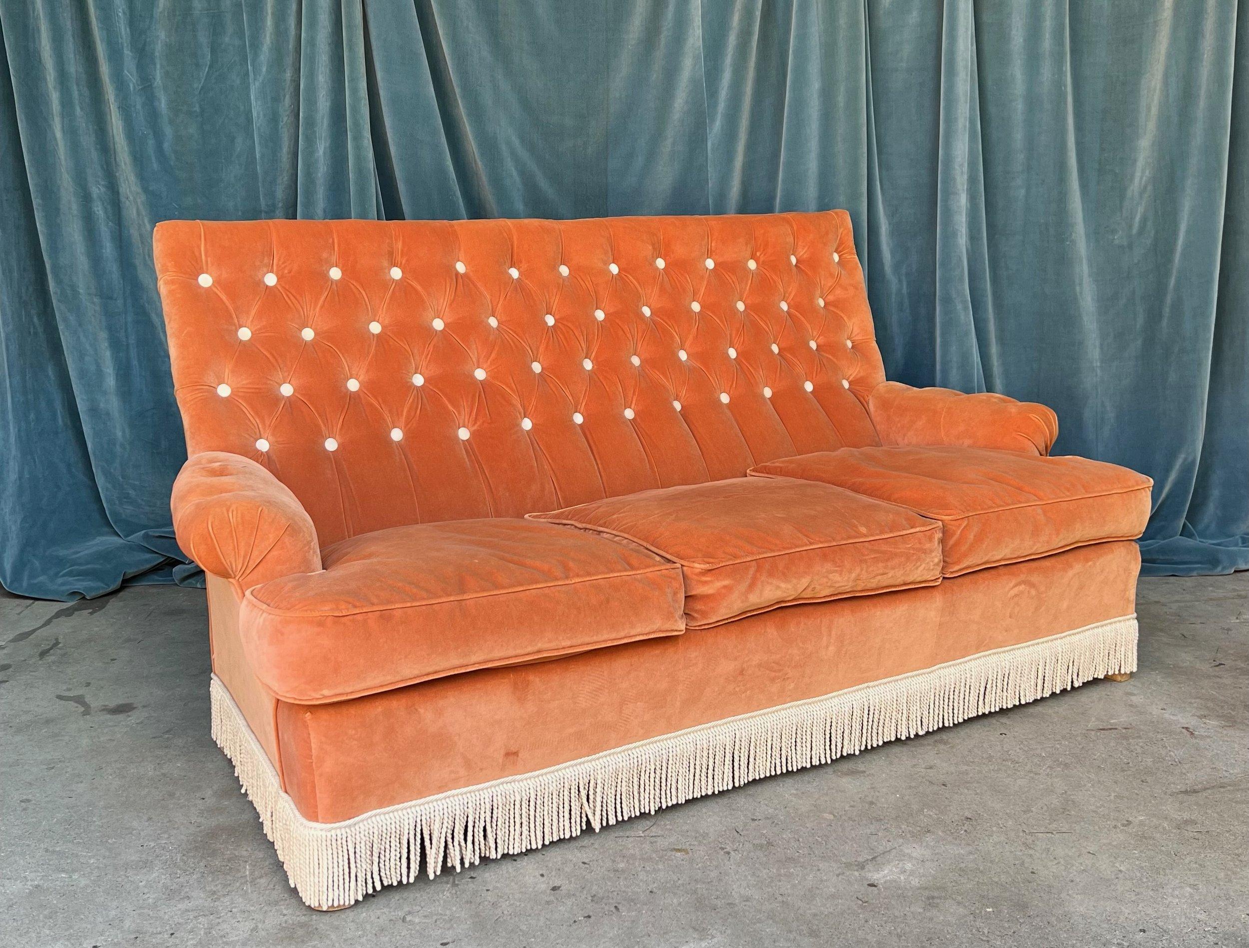 orange velvet couch vintage