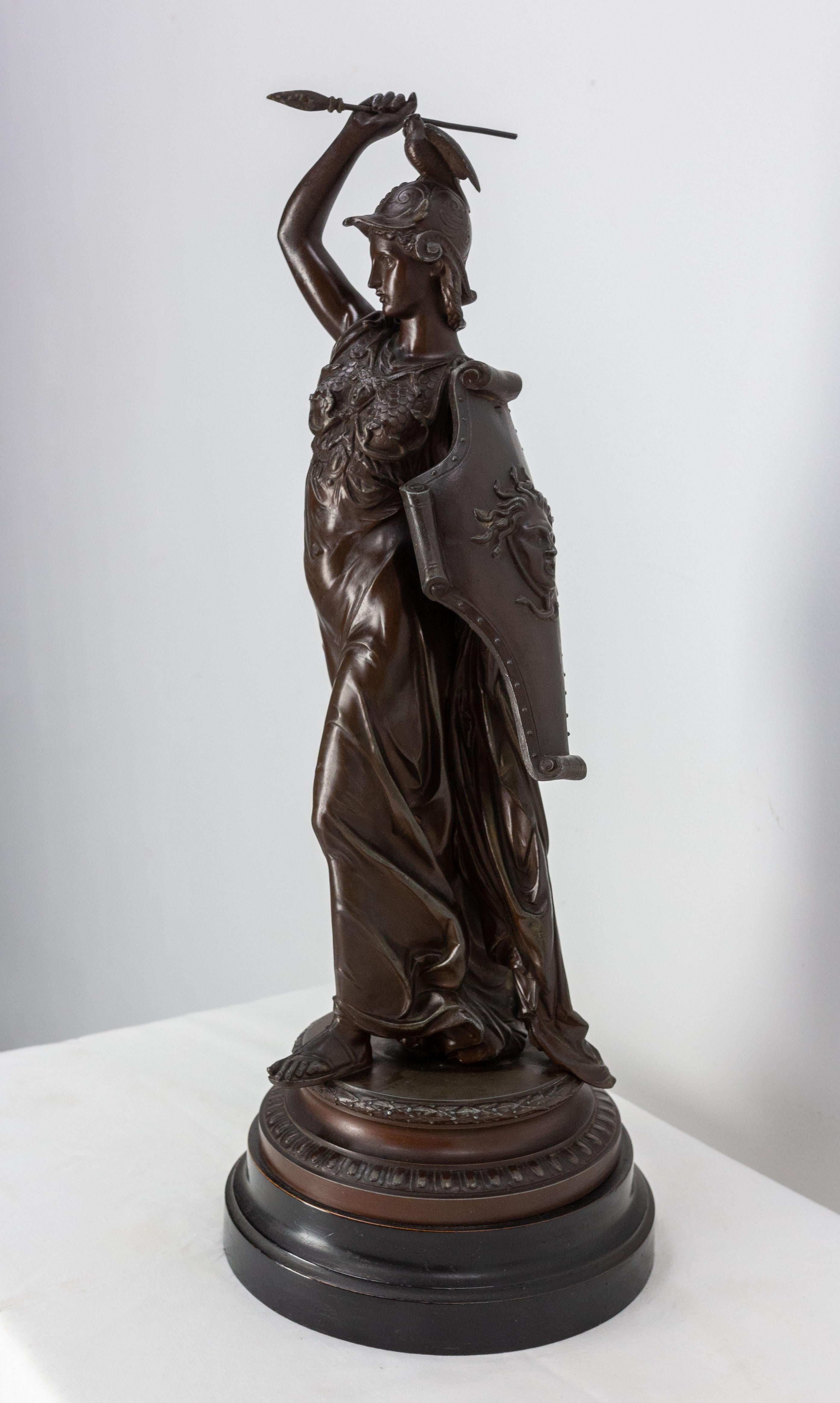 Late 19th Century French Napoleon III Spelter Athena Statuette circa 1890 For Sale