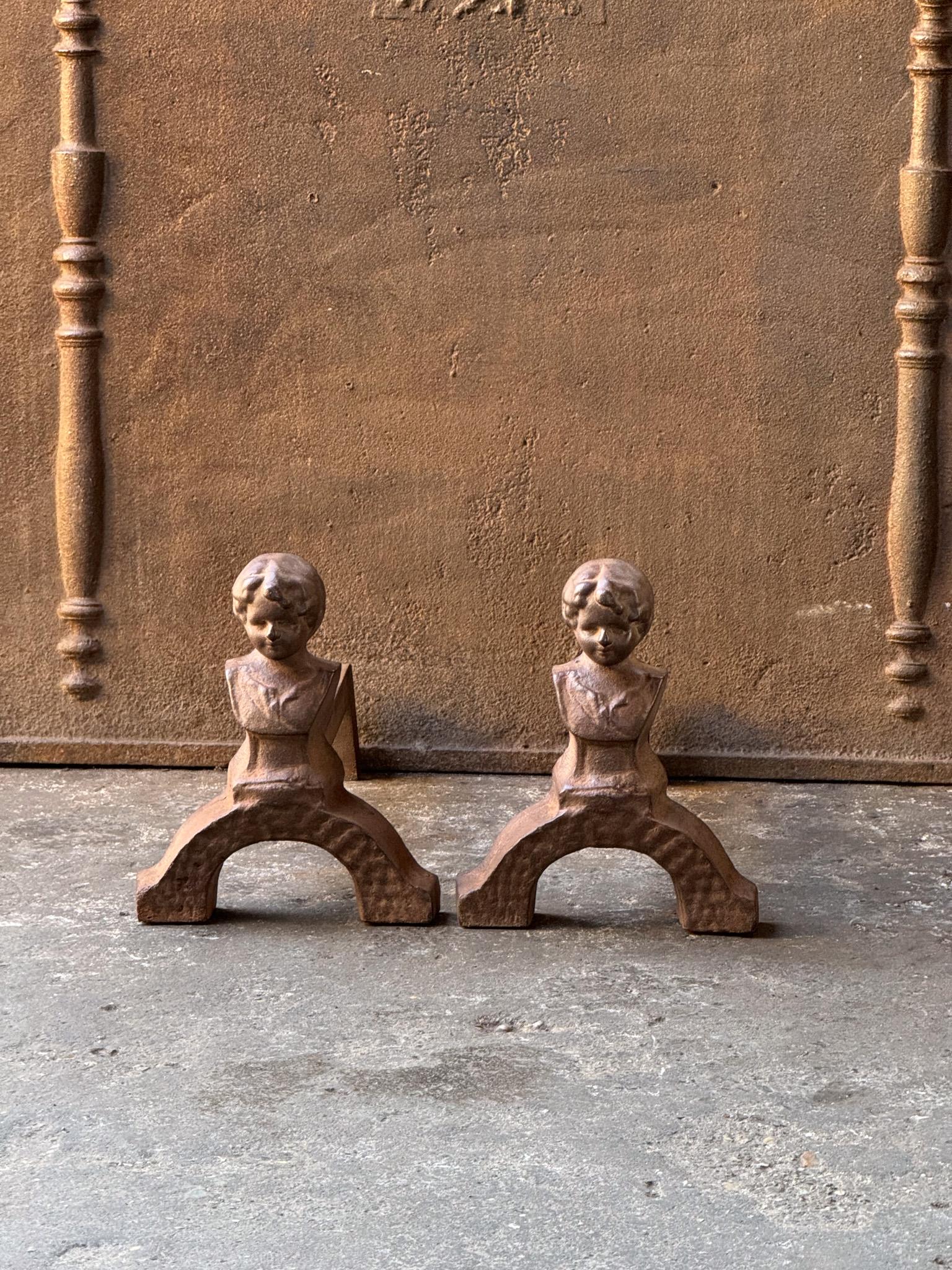 Cast French Napoleon III Style Andirons or Firedogs, 20th Century For Sale