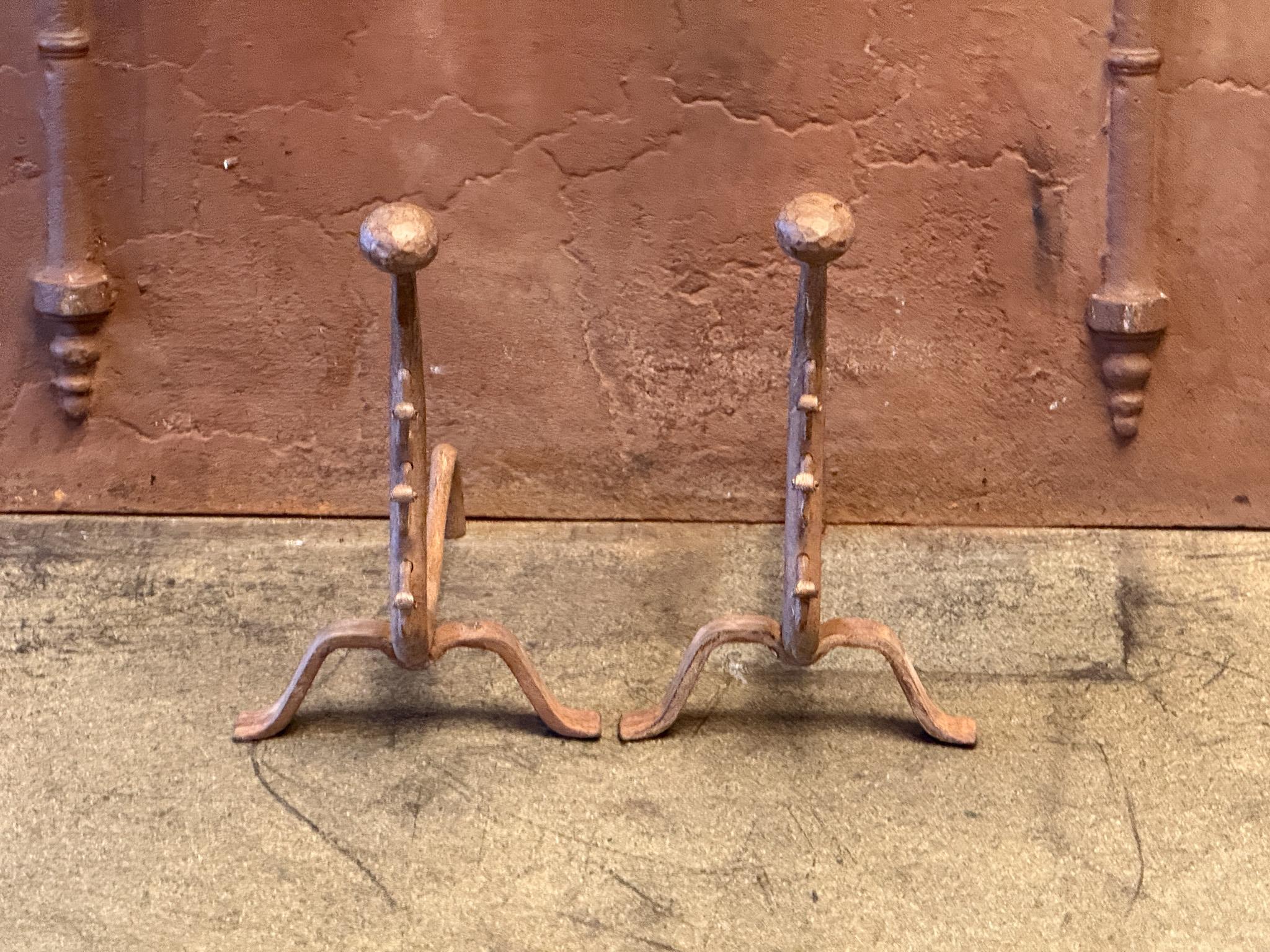 Forged French Napoleon III Style Andirons or Firedogs, 20th Century For Sale
