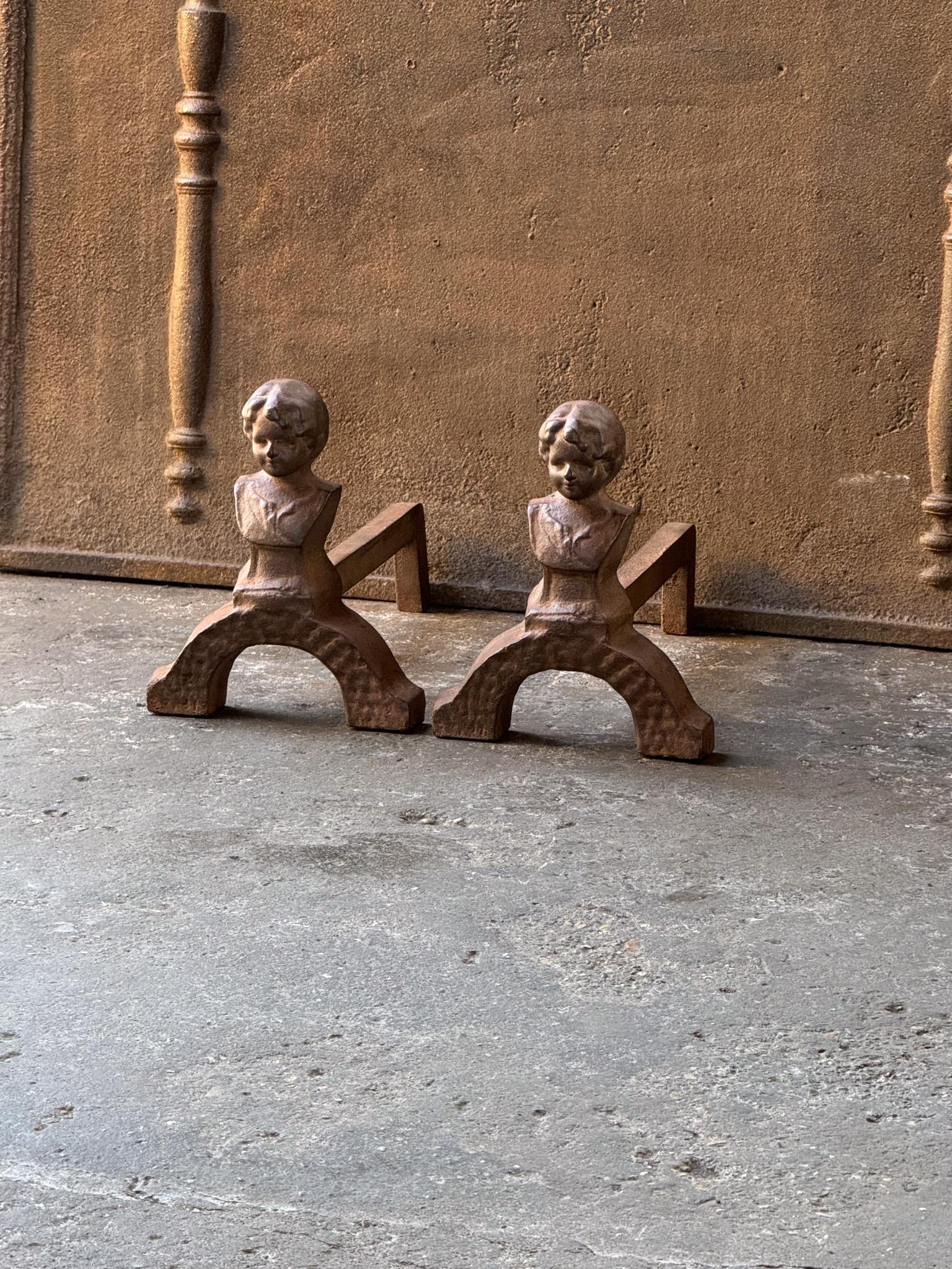 Iron French Napoleon III Style Andirons or Firedogs, 20th Century For Sale