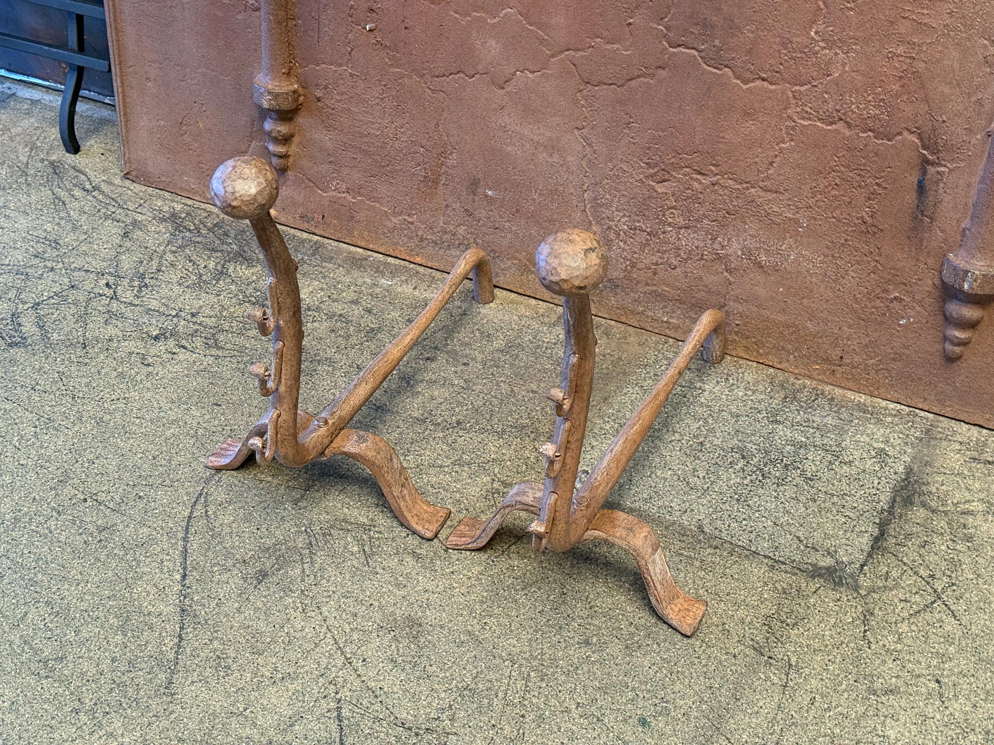 Wrought Iron French Napoleon III Style Andirons or Firedogs, 20th Century For Sale