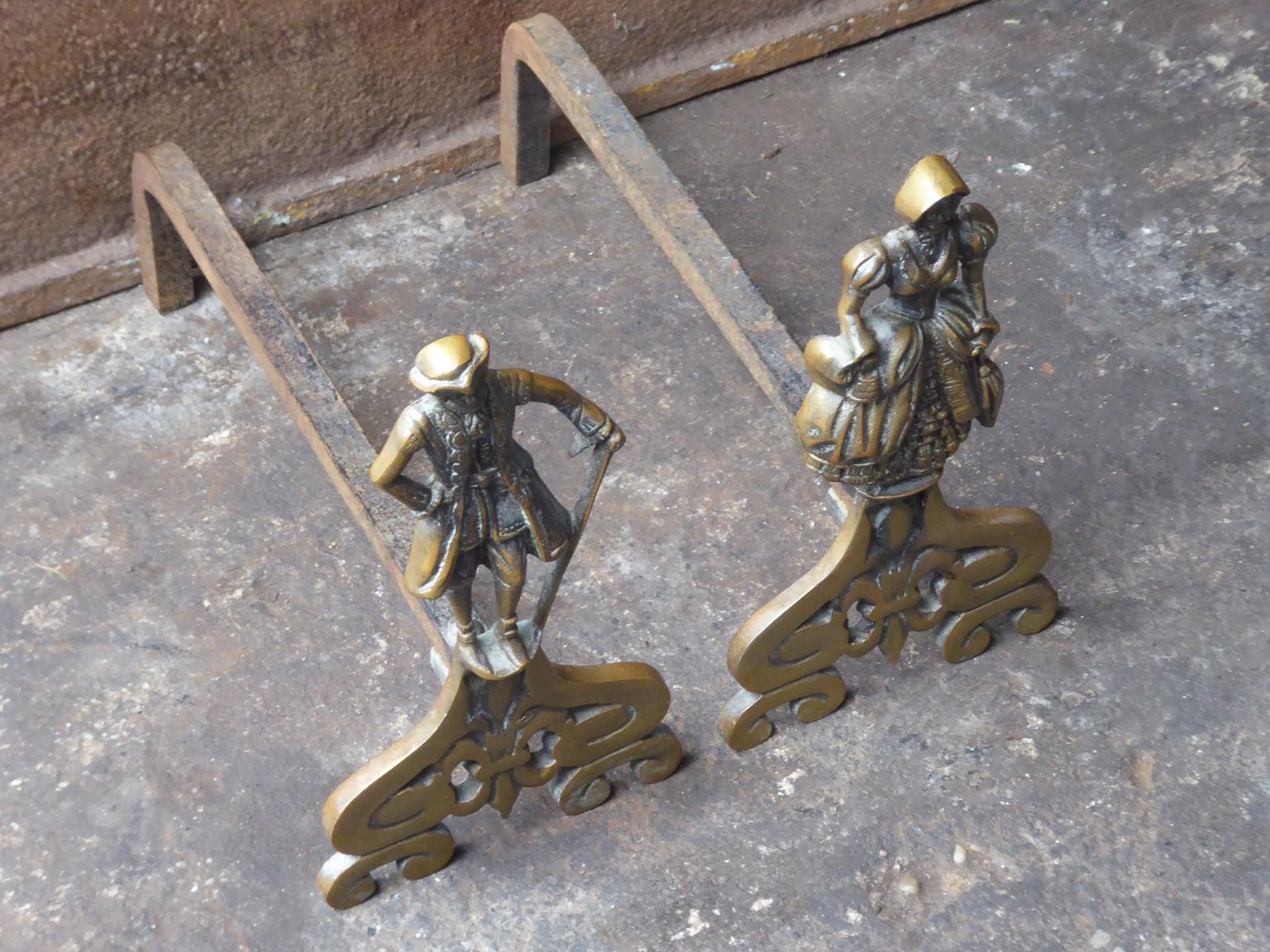 Forged French Napoleon III Style Andirons or Firedogs