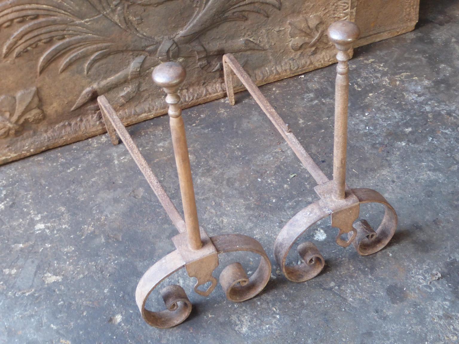 Forged French Napoleon III Style Andirons or Firedogs For Sale