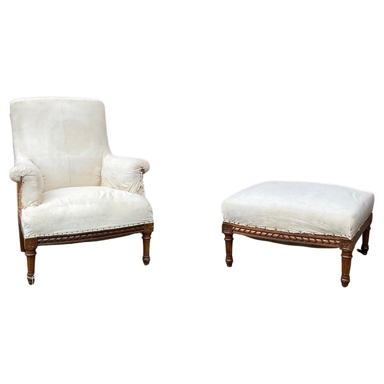 French Napoleon III Style Armchair with Ottoman For Sale at 1stDibs