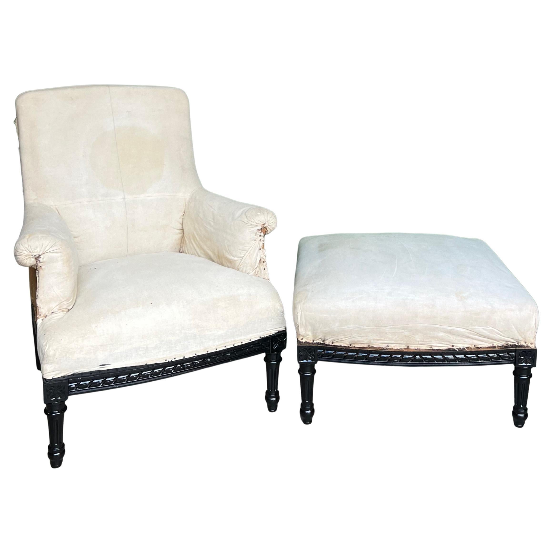 Pair of French Ottomans, Upholstered, Padded and Buttoned, Napoleon III