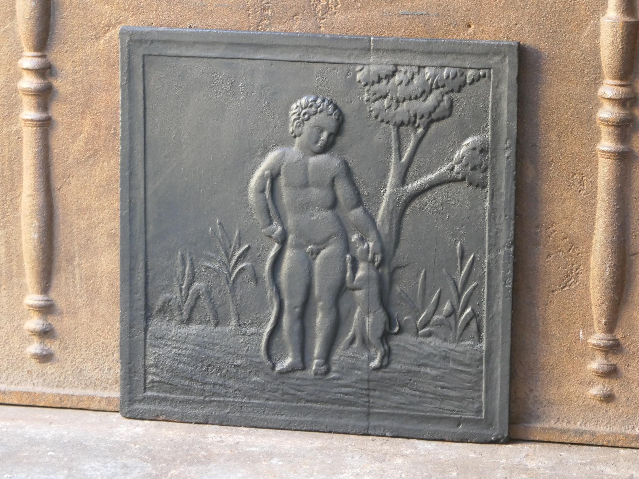 French Napoleon III Style 'Boy with Dog' Fireback / Backsplash In Good Condition For Sale In Amerongen, NL