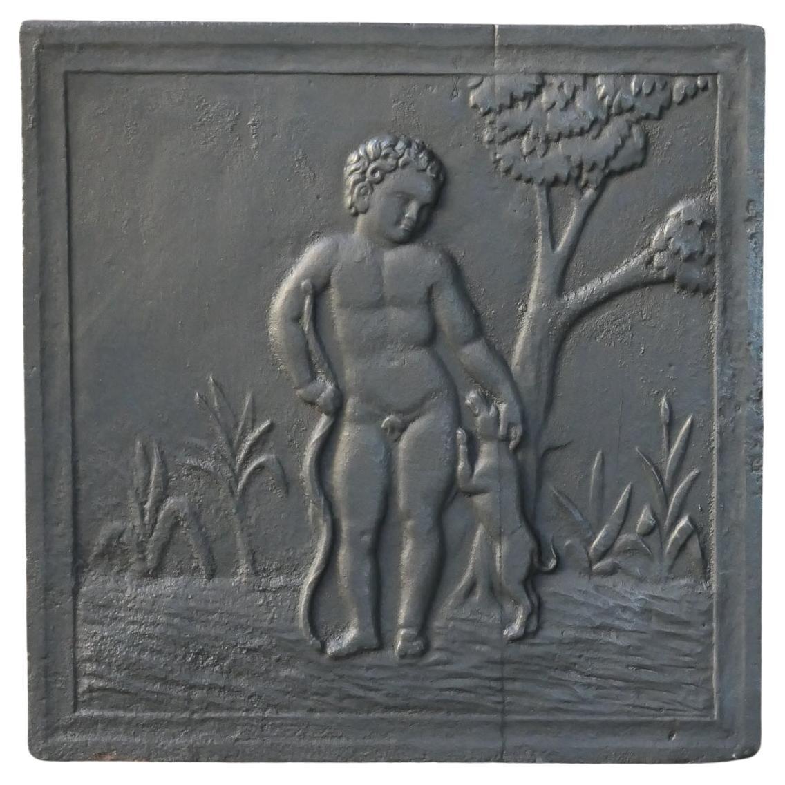Plaque de cheminée / dosseret 'Garçon au chien' de style Napoléon III