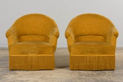 French Napoleon III Style Crapaud Armchairs in Golden Yellow Velvet - A Pair
