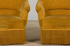 French Napoleon III Style Crapaud Armchairs in Golden Yellow Velvet - A Pair