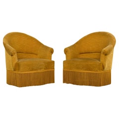 French Napoleon III Style Crapaud Armchairs in Golden Yellow Velvet - A Pair